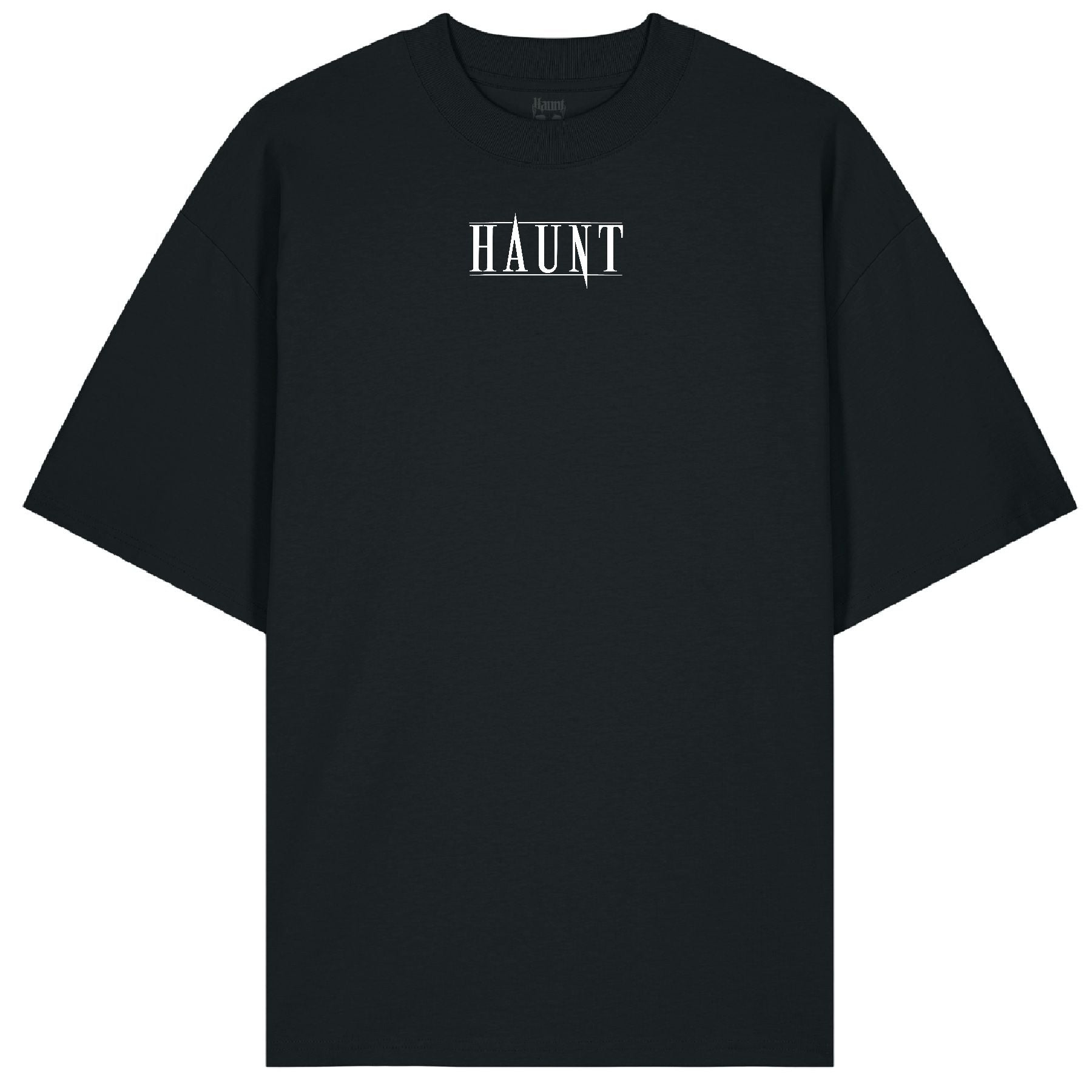Front of the Softcore Bloom black t-shirt from Haunt’s Premium Collection, featuring a clean white Haunt logo in bold gothic font.