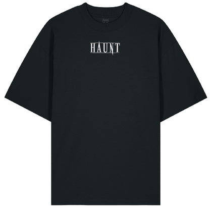 Front of the Softcore Bloom black t-shirt from Haunt’s Premium Collection, featuring a clean white Haunt logo in bold gothic font.